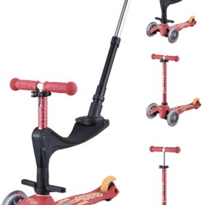 Micro Scooters Mini Micro 3 in 1 Deluxe Plus - Ruby Red | Kids Scooter with LED Wheels | 3-5 Years