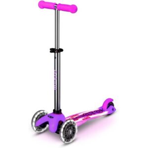 Micro Scooters | Mini Micro Deluxe LED Children's Scooter Pink | Handlebar Adjustable | Light Up Wheels | Glow In The Dark | Boys & Girls | 2-5yrs