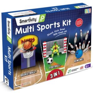 Smartivity 3in1 Basketball, Soccer, Bowling I Indoor Sports Game for Kids 6-12 Years Old I for Boys & Girls | DIY STEM Toy for Kids 6,7,8,9,10,11,12, Years I Wooden Construction Kit