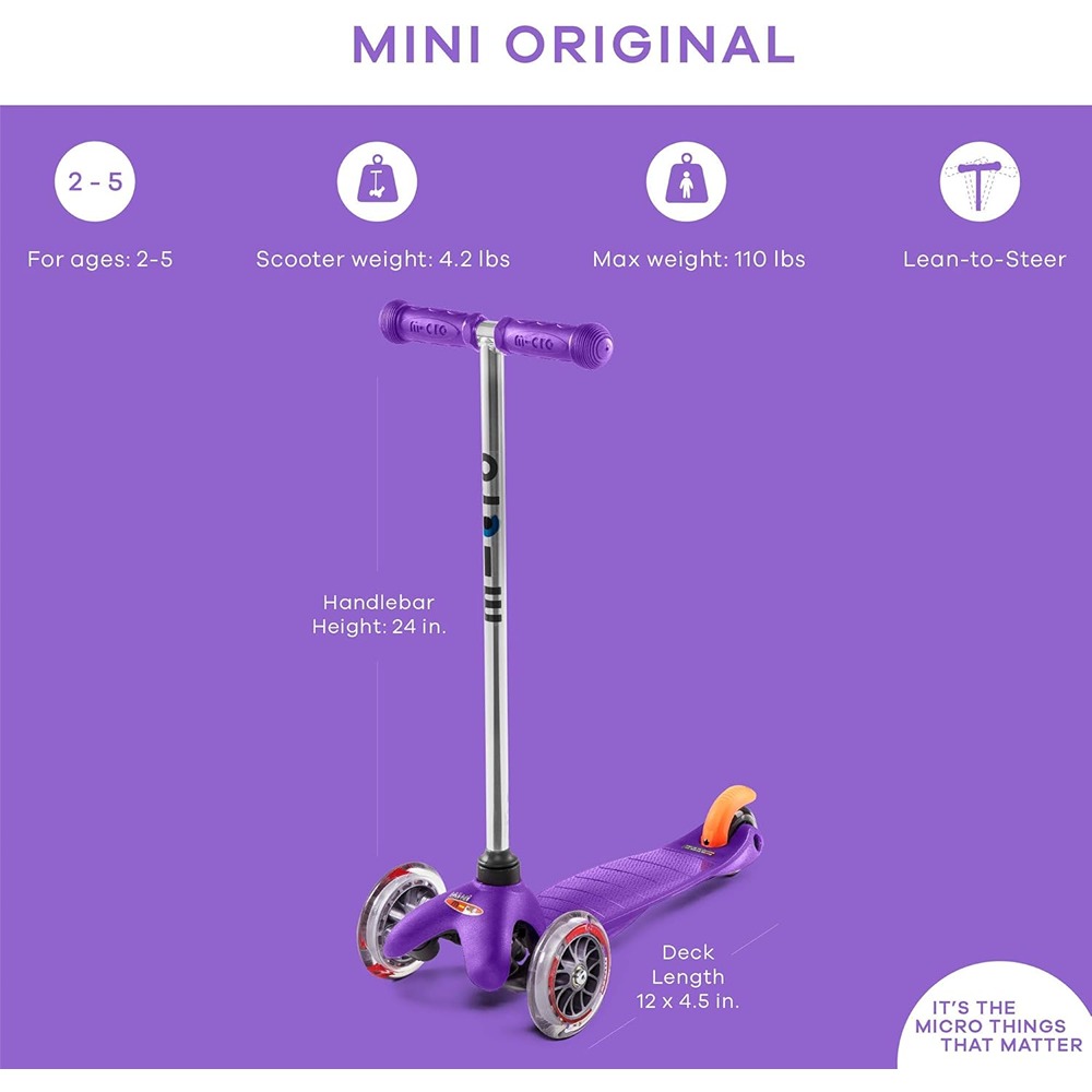 Micro Scooters - Mini Classic (Purple) |Swiss Designed| Scooter for Kids | Kids Scooter | Scooter for Kids 2-5 Years - Image 6