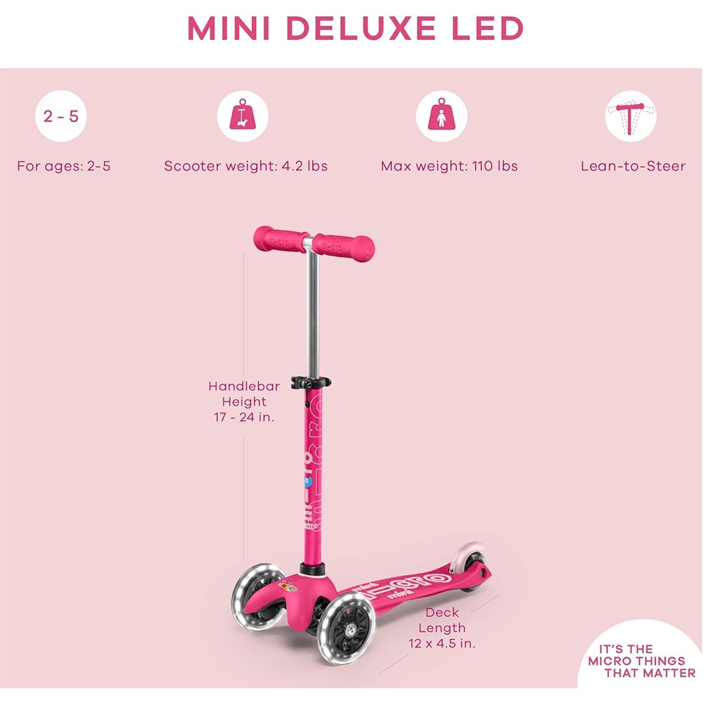 Micro Scooters - Mini Deluxe with LED Wheels |Adjustable Handlebar |3 Wheels |Max Load 50KG | Scooter for Kids | Kids Scooter | Scooter with LED Wheels | Scooter for Kids 2-5 Years - Image 5