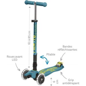 Micro Kickboard - Maxi Deluxe Foldable LED - Three Wheeled, Lean-to-Steer, Fold-to-Carry Swiss-Designed Micro Scooter for Kids with Motion-Activated Light-Up Wheels for Ages 5-12 - Image 2