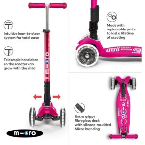 Micro Kickboard - Maxi Deluxe Foldable LED - Three Wheeled, Lean-to-Steer, Fold-to-Carry Swiss-Designed Micro Scooter for Kids with Motion-Activated Light-Up Wheels for Ages 5-12 - Image 5