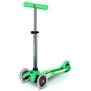 Micro Scooters | Mini Micro Deluxe LED Children's Scooter Lime | Handlebar Adjustable | Light Up Wheels | Glow In The Dark | Boys & Girls | 2-5yrs