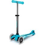 Micro Scooters | Mini Micro Deluxe LED Children's Scooter Aqua | Handlebar Adjustable | Light Up Wheels | Glow In The Dark | Boys & Girls | 2-5yrs