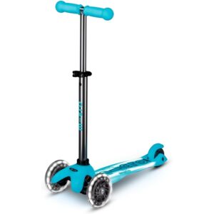 Micro Scooters | Mini Micro Deluxe LED Children's Scooter Aqua | Handlebar Adjustable | Light Up Wheels | Glow In The Dark | Boys & Girls | 2-5yrs