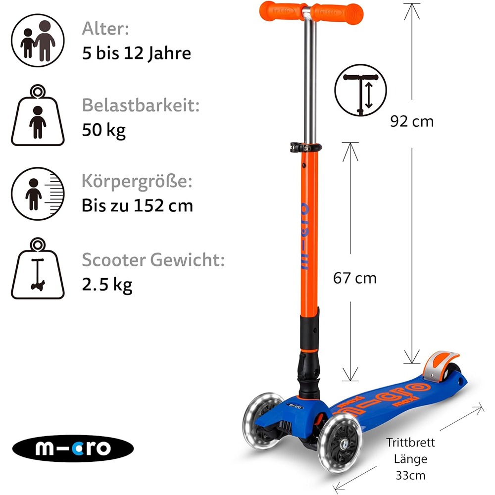 Micro Scooters | Maxi Micro Deluxe Foldable Children's Scooter | Big Wheels | Handlebar Adjustable | 5-12 Years | Boys & Girls - Image 3