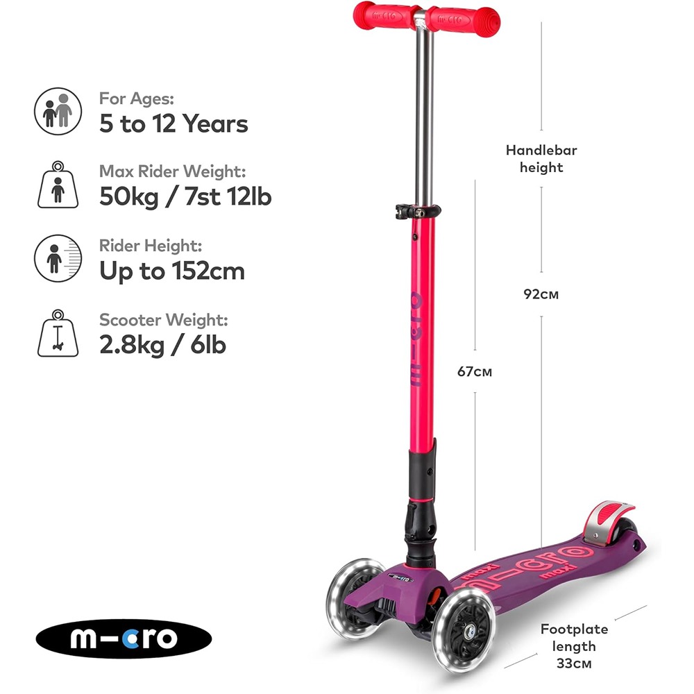 Micro Scooters | Maxi Micro Deluxe Foldable Children's Scooter | Big Wheels | Handlebar Adjustable | 5-12 Years | Boys & Girls - Image 3