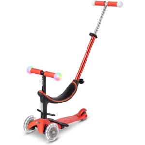 Micro Scooters | Mini Micro 2 Grow LED 4in1 Toddler's Trike | Handlebar Adjustable | Foldable | Lightweight | Boys & Girls | 1-6yrs | Red