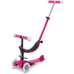 Micro Scooters | Mini Micro 2 Grow LED 4in1 Toddler's Trike | Handlebar Adjustable | Foldable | Lightweight | Boys & Girls | 1-6yrs | Pink