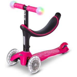 Micro Scooters | Mini Micro 2 Grow LED 4in1 Toddler's Trike | Handlebar Adjustable | Foldable | Lightweight | Boys & Girls | 1-6yrs | Pink - Image 3