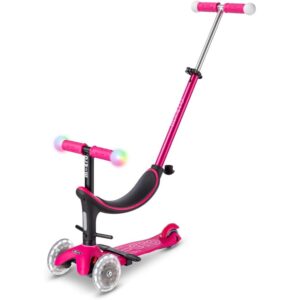 Micro Scooters | Mini Micro 2 Grow LED 4in1 Toddler's Trike | Handlebar Adjustable | Foldable | Lightweight | Boys & Girls | 1-6yrs | Pink