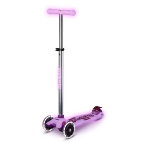 Micro Scooters | Maxi Micro Deluxe GLOW with T-Bar LED | Handlebar Adjustable | Lightweight | Boys & Girls | 5-12 years | Luminous Purple