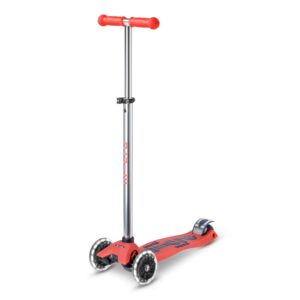 Micro Scooters | Maxi Micro Deluxe GLOW with T-Bar LED | Handlebar Adjustable | Lightweight | Boys & Girls | 5-12 years | Aura Red