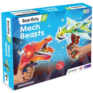 Smartivity Mech Beasts - DIY Dragon & Dinosaur for Kids Ages 6-12 Years I STEM Toy I Moving Mouth and Flying Action | Christmas, Birthday Gifts for Boys & Girls | Science Kit for Kids 6,7,8,9,10,11,12